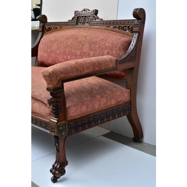 Textile Attributed to Daniel Pabst, Aesthetic Movement Settee, Philadelphia, Circa 1885 For Sale - Image 7 of 8
