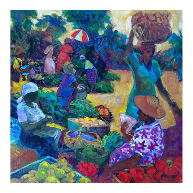 Joanne Hopkins Oil Painting on Canvas 1992 Titled Saturday Market For Sale