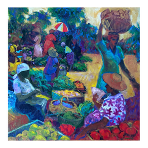 Joanne Hopkins Oil Painting on Canvas 1992 Titled Saturday Market