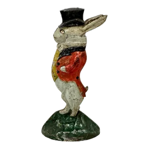 Rare Antique American Albany Foundry Model #94 Rabbit With Top Hat Cast Iron Doorstop - Circa 1920s