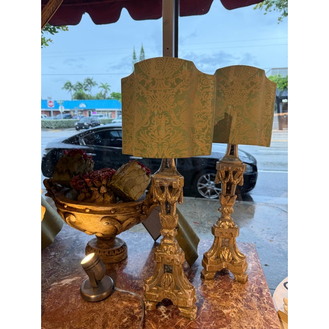 Early 20th Century Vintage Italian Fortuny Fabric Half Drum Lamp Shades - A Pair For Sale - Image 5 of 5