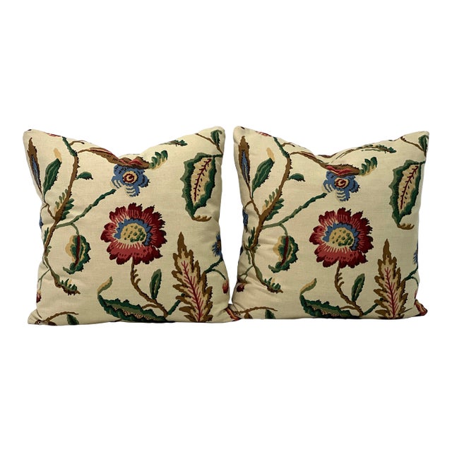 Robert Allen “Jardin Lila” 21”x21” Feather/Down Pillows - A Pair For Sale