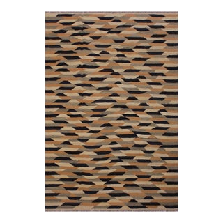 Rustic Kilim Tan Black Wool Rug - 5'11" X 7'11" For Sale