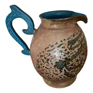 Late 19th Century Wood and Papier-Mâché Pitcher Painted Dusty Pick