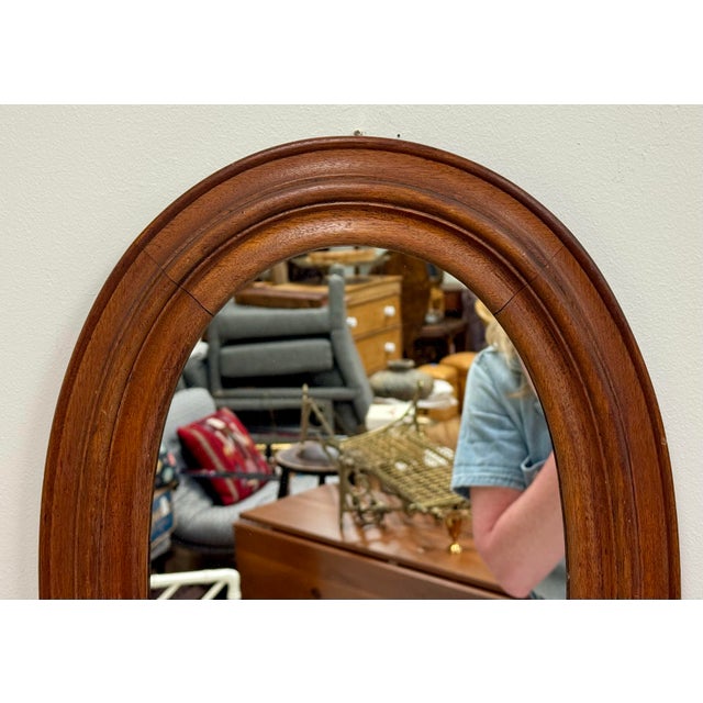 Early 20th Century Vintage Primitive Oval Beveled Wood Wall Mirror For Sale - Image 5 of 6