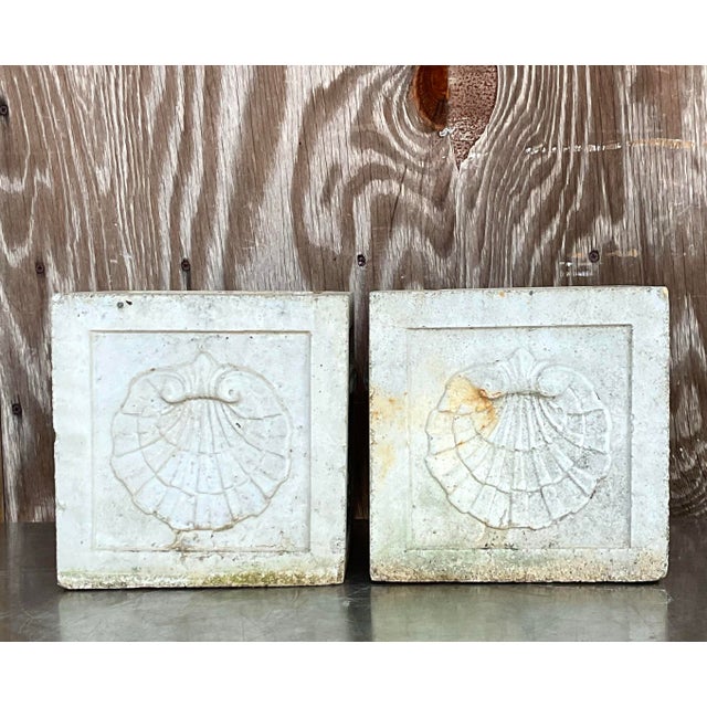 Alabaster Vintage Coastal Cast Concrete Clam Shell Planters - a Pair For Sale - Image 8 of 11