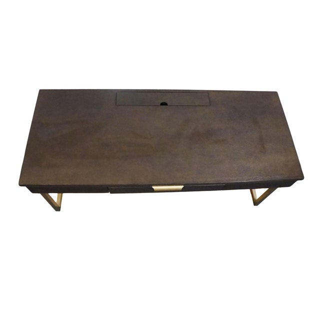 2010s Martin Furniture Axis Collection Contemporary Modern 64" Writing Desk - Mocha Finish W. Bronze Finished Metal Frame For Sale - Image 5 of 15