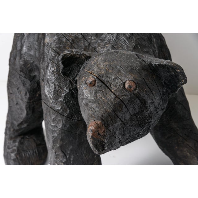 Black Monumental Hand Carved Wood Rustic Folk Art Prowling Black Bear For Sale - Image 8 of 9