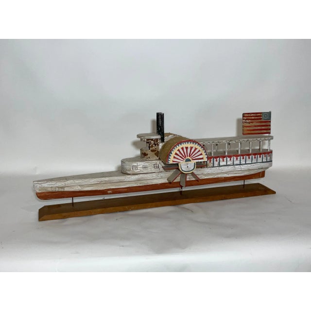 Wood Folk Art Paddle Steamer Model For Sale - Image 7 of 8