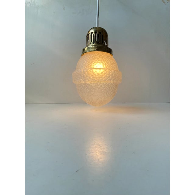 Scandinavian Art Deco Pendant Lamp in Brass and Lizard Glass, 1930s For Sale - Image 12 of 12