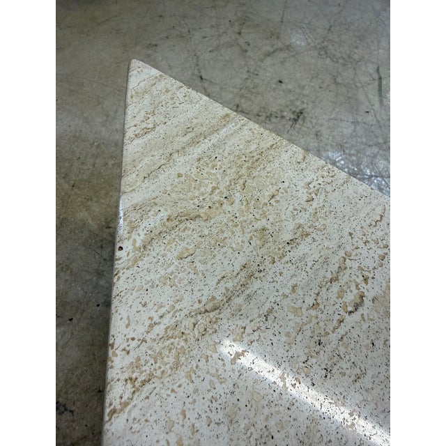 Tan Polished Italian Travertine Triangle Coffee Tables, 1970s - A Pair For Sale - Image 8 of 18