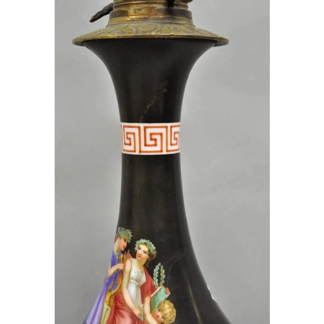 Antique French Neoclassical Bronze & Black Porcelain Painted Table Lamps - Pair For Sale - Image 13 of 15
