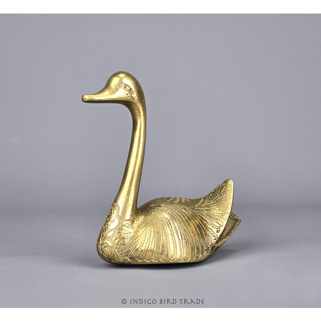 Mid 20th Century Mid 20th Century Art Deco Etched Brass Swan Sculpture For Sale - Image 5 of 5