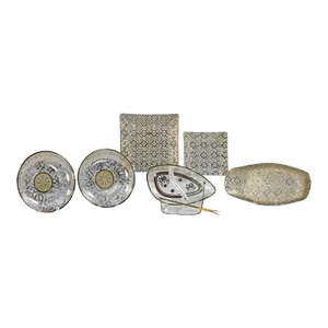 6 Piece Set Mid-20th Century Mid Century Modern Georges Briard Glass Pieces 1 Tray 2 Square Platters 2 Bowls & 1 Relish Dish