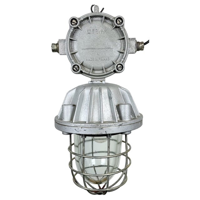 Large Industrial Cast Aluminium Cage Pendant Light, 1970s For Sale