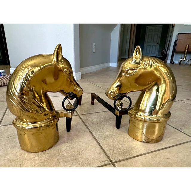 Pair of Brass and Iron Horse Equestrian Andirons For Sale - Image 18 of 18