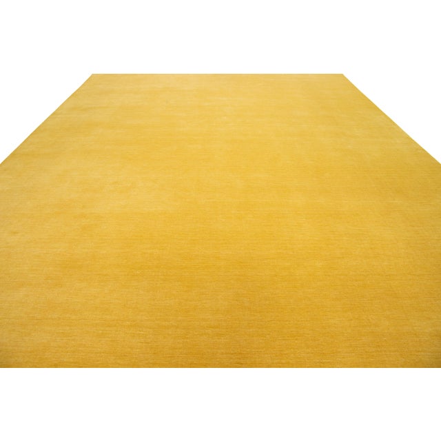 Apadana's Modern Handmade Gabbeh Plush Wool Rug in Yellow For Sale - Image 9 of 11