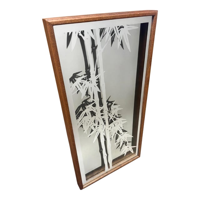 Vintage Oak Frame Postmodern 1970s Bamboo Motif Wall Mirror 1980s For Sale