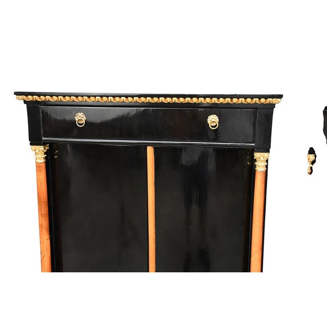 Biedermeier Pair of 19th Century Black Lacquered Biedermeier 2 Door Tall Cabinets For Sale - Image 3 of 9