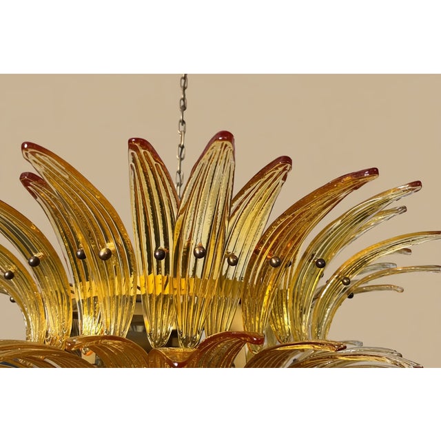 Murano Murano Chandelier Ceiling Light “Palmette” 82 Amber Murano Glasses, Two-Tier Design For Sale - Image 4 of 6