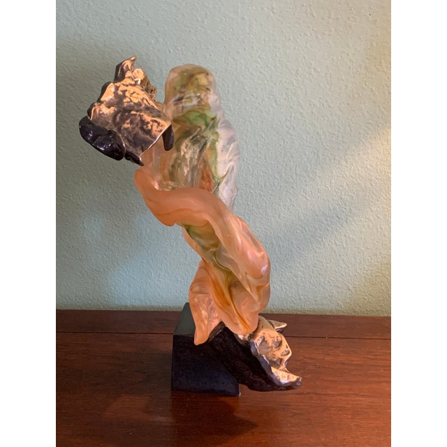 Metal 1990s Yves Lohé "Le Vent" Signed Bronze and Pâte De Verre Sculpture, France For Sale - Image 7 of 14