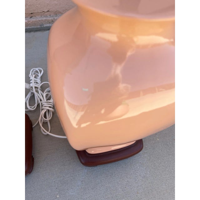 Wood Vintage Peach Colored Asian Ginger Jar Style Table Lamps-Pair For Sale - Image 7 of 8