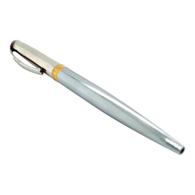 1990s Tiffany & Co Estate Gold Plated Ballpoint Pen 5.25" Sterling Silver For Sale