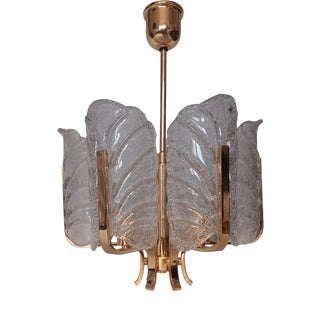 Scandinavian Glass and Gilt Metal Chandelier by Carl Fagerlund for Orrefors, Sweden, 1970s For Sale
