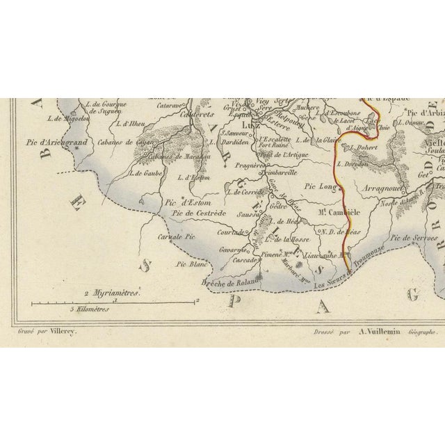 Antique Map of Hautes-Pyrénées by Vuillemin, France, 1850 For Sale - Image 9 of 13
