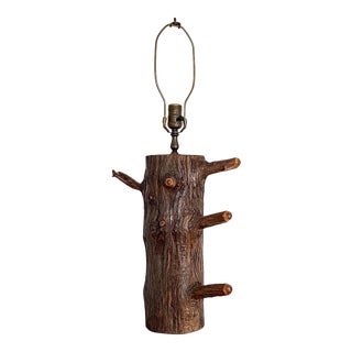 1960s Vintage Folk Art Tree Trunk Table Lamp For Sale