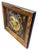 Framed antique embossed and painted leather panel of colonial Philadelphia village scene with abstract geometrical...