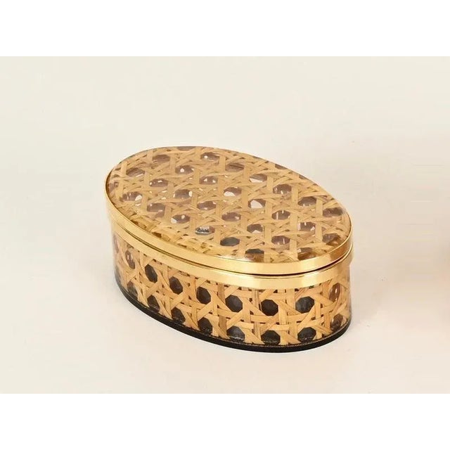 Stunning Mid-Century decorative jewelry box made from a beautiful combination of acrylic glass enriched with Vienna straw,...