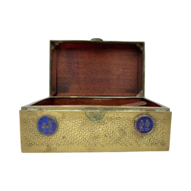 Vintage Chinese Brass and Enamel Floral Decorative Trinket Box For Sale - Image 9 of 12