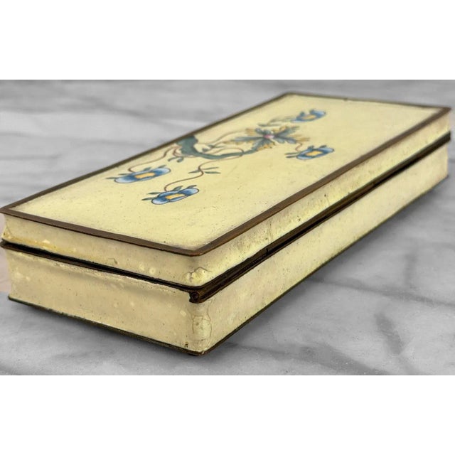 Paint Vintage Chinese Brass & Enamel Floral Divided Cigarette Dresser Storage Box For Sale - Image 7 of 10