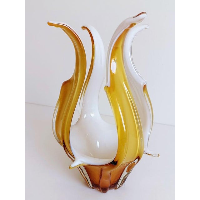 1960s Murano Glass Vase Centerpiece in Amber and Opal White Glass, Italy, 1960s For Sale - Image 5 of 18