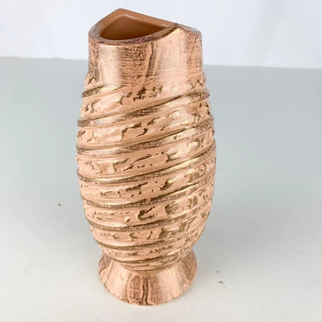 Mid Century Modern Vintage Pink & Gold Ceramic Swirl Vase For Sale - Image 4 of 9