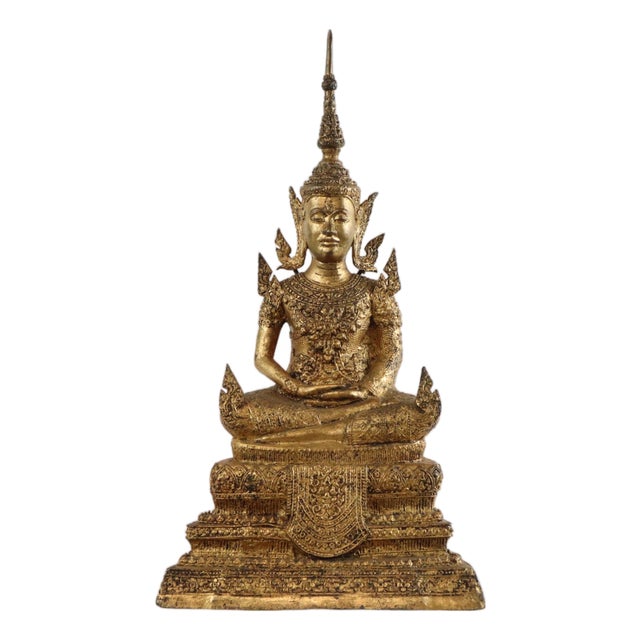 Thai Artist, Large Bronze Buddha, 1800s, Bronze and Gold Leaf For Sale