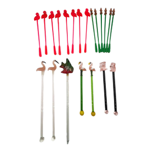 1980s 21 Piece Mid-Century Tropical Hula Girl & Flamingo Cocktail Swizzle Sticks