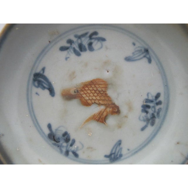 15th Century & Earlier Chinese Ming Fish Relief Plate Saucer Hongzhi Zhengde Antique Blue Porcelain For Sale - Image 5 of 6