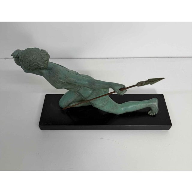 Laurens, French Art Deco Sculpture of Diana the Huntress, 1930s, Bronze on Marble Base For Sale - Image 4 of 8