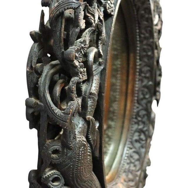 1920s Anglo-Indian Carved & Ebonized Reticulated Hardwood Mirror With Buddha & Dragons For Sale - Image 9 of 10