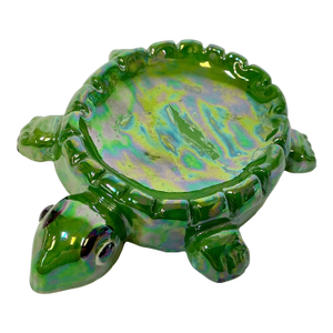 1970s Vintage Americana Folk Art Coastal Ceramic Turtle Soap Dish.