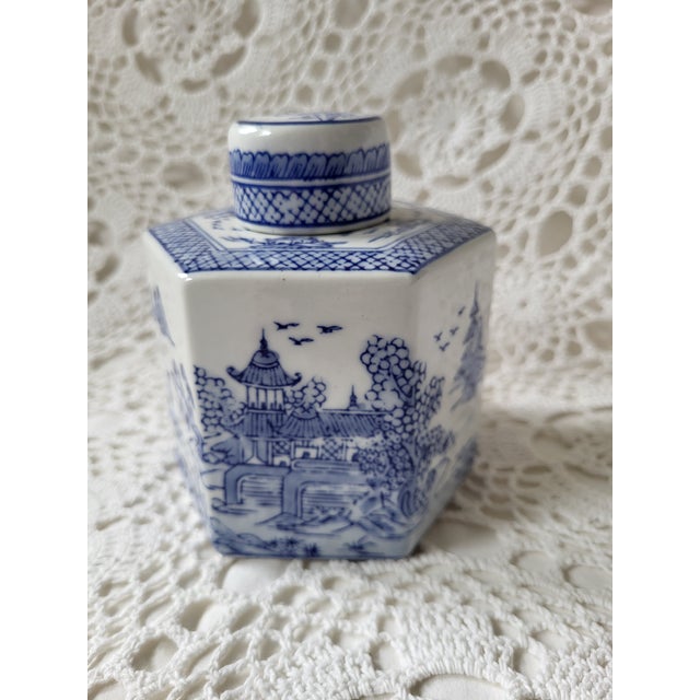 1970s Andrea by Sadek Blue & White Porcelain Tea Canister or Vessel For Sale - Image 5 of 6