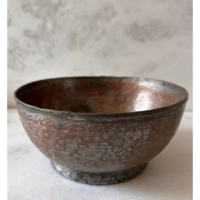 Vintage Carved Copper Bowl For Sale - Image 4 of 10