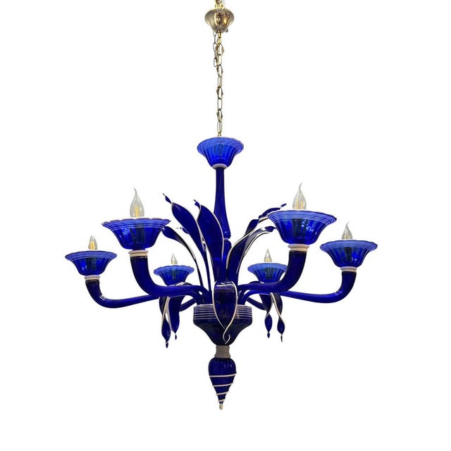 Vintage Blue and White Murano Chandelier, Italy, 1980s For Sale - Image 15 of 15