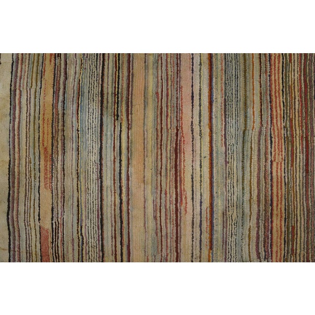 1890s Multicolor Stripe Minimalist Antique American Hooked Rug 4'6" X 7'4" Handknotted Wool Carpet For Sale In New York - Image 6 of 7