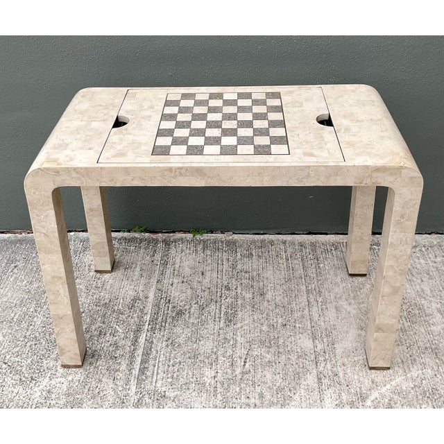 Wood Vintage Architectural Tessellated Stone Chess and Backgammon Table For Sale - Image 7 of 14