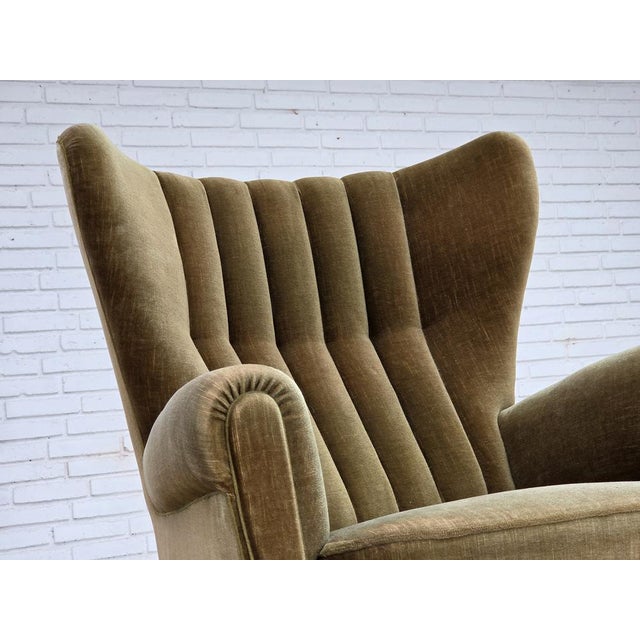 Danish Highback Relax Armchair in Green Furniture Velour, 1960s For Sale - Image 9 of 18