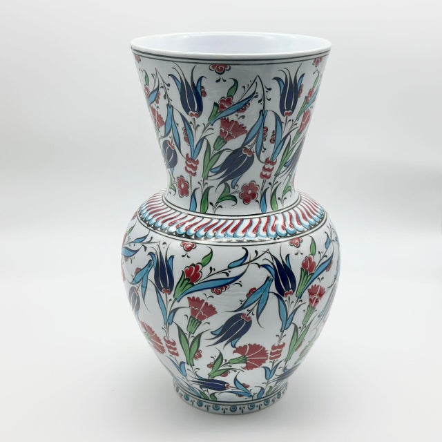 2020s Handmade Ceramic Vase (30cm) Traditional Turkish Carnation & Tulip Pattern – Classic Flared Neck Decor For Sale - Image 5 of 6