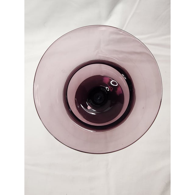 Glass Vintage Morgantown Amethyst Crystal Glass Pedestal Flower Vase For Sale - Image 7 of 7